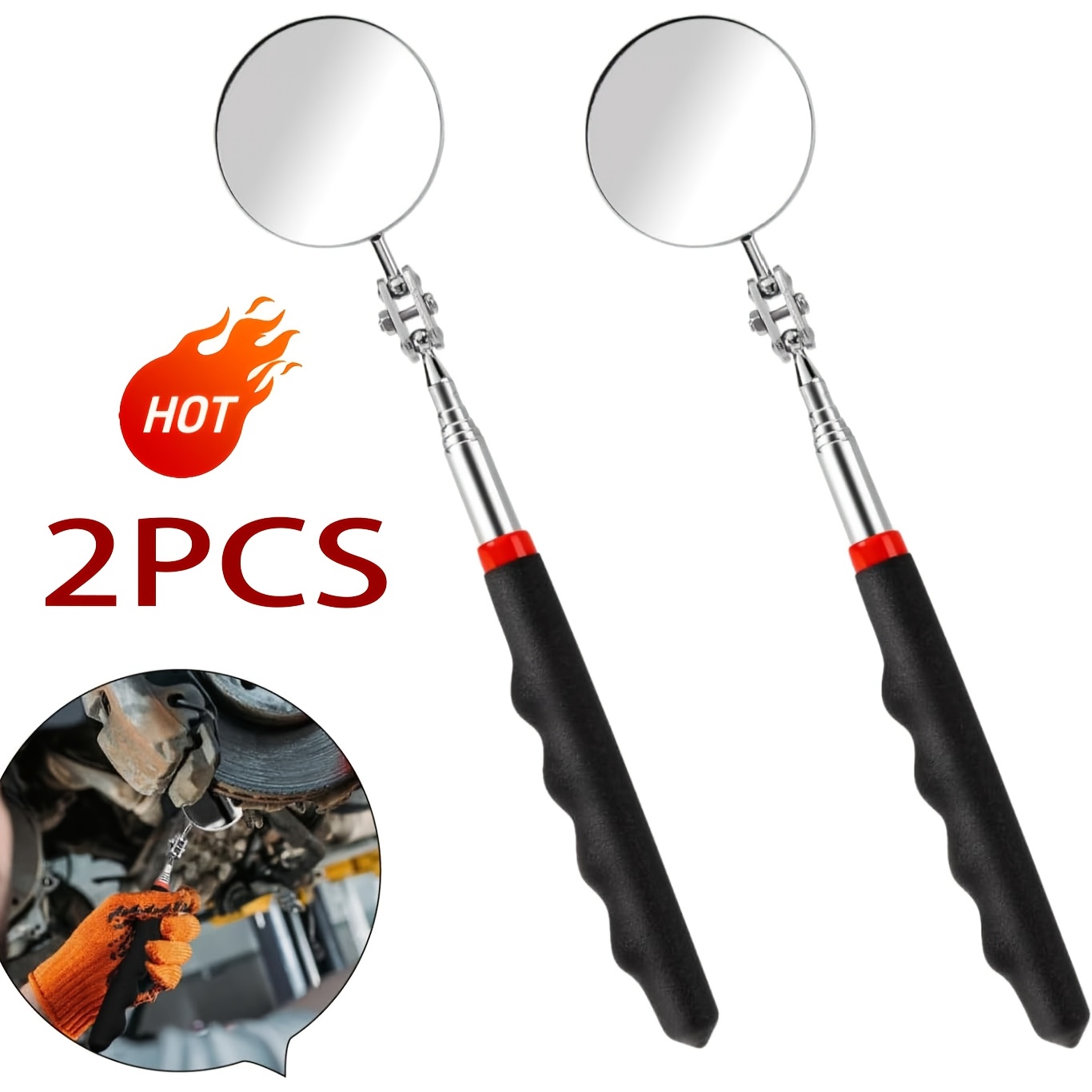 TEMU 2pcs Set Of Car Repair Inspection Mirrors, Adjustable Inspection Mirror Set, 360-degree Adjustable Mirror Tool, With Adjustable Handle, For