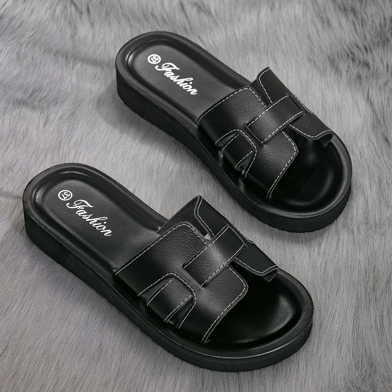 TEMU Chaussures Élégantes pour Femmes, Chaussures de Dame et Tendance, Sandales Blanches pour Femmes avec Lettres, Pantoufles Noires à Semelle pour