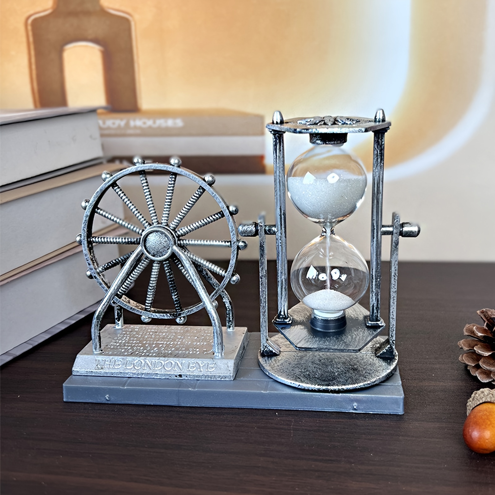 

Vintage Wheel Statue Hourglass Sand Clock Retro Desk Timer Decor For Living Room Bedroom Decor