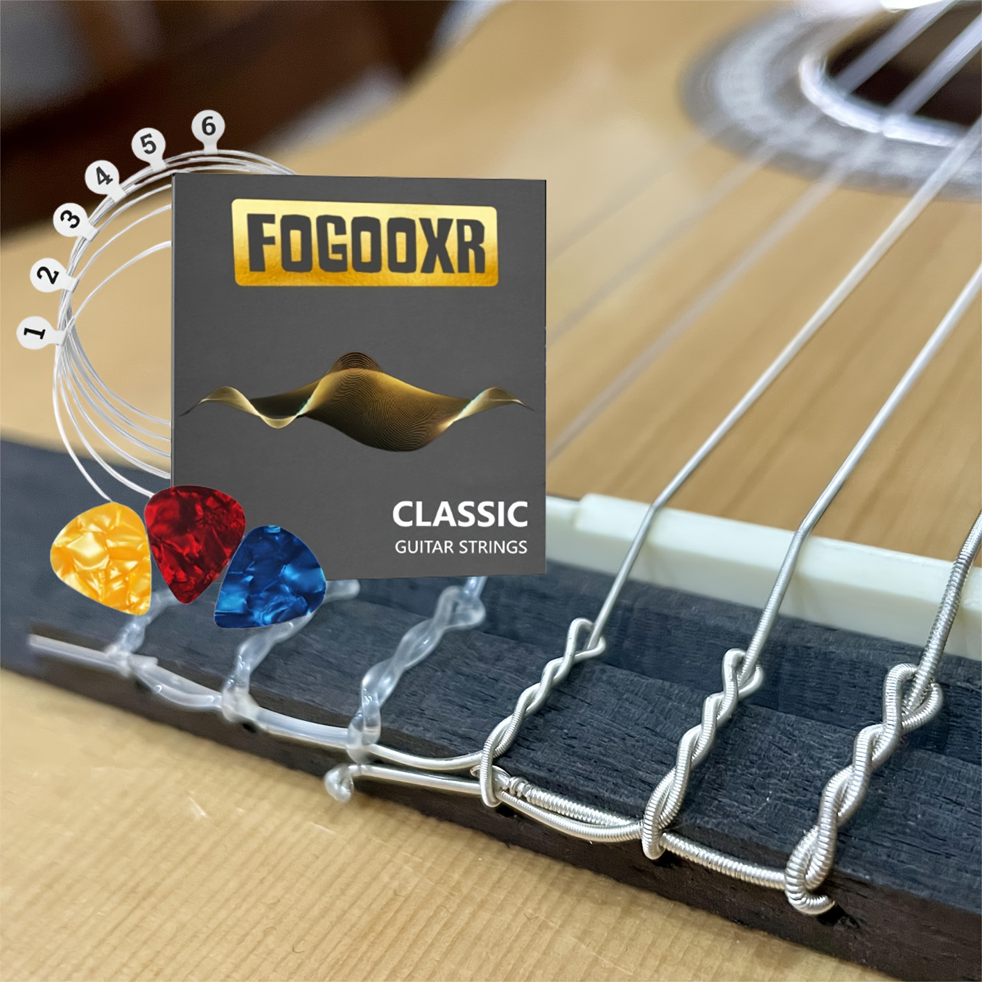 

Premium Nylon Classical Guitar Strings Set With 3 Picks - Smooth, & Fully Coated For - Ideal For Concerts & Recording