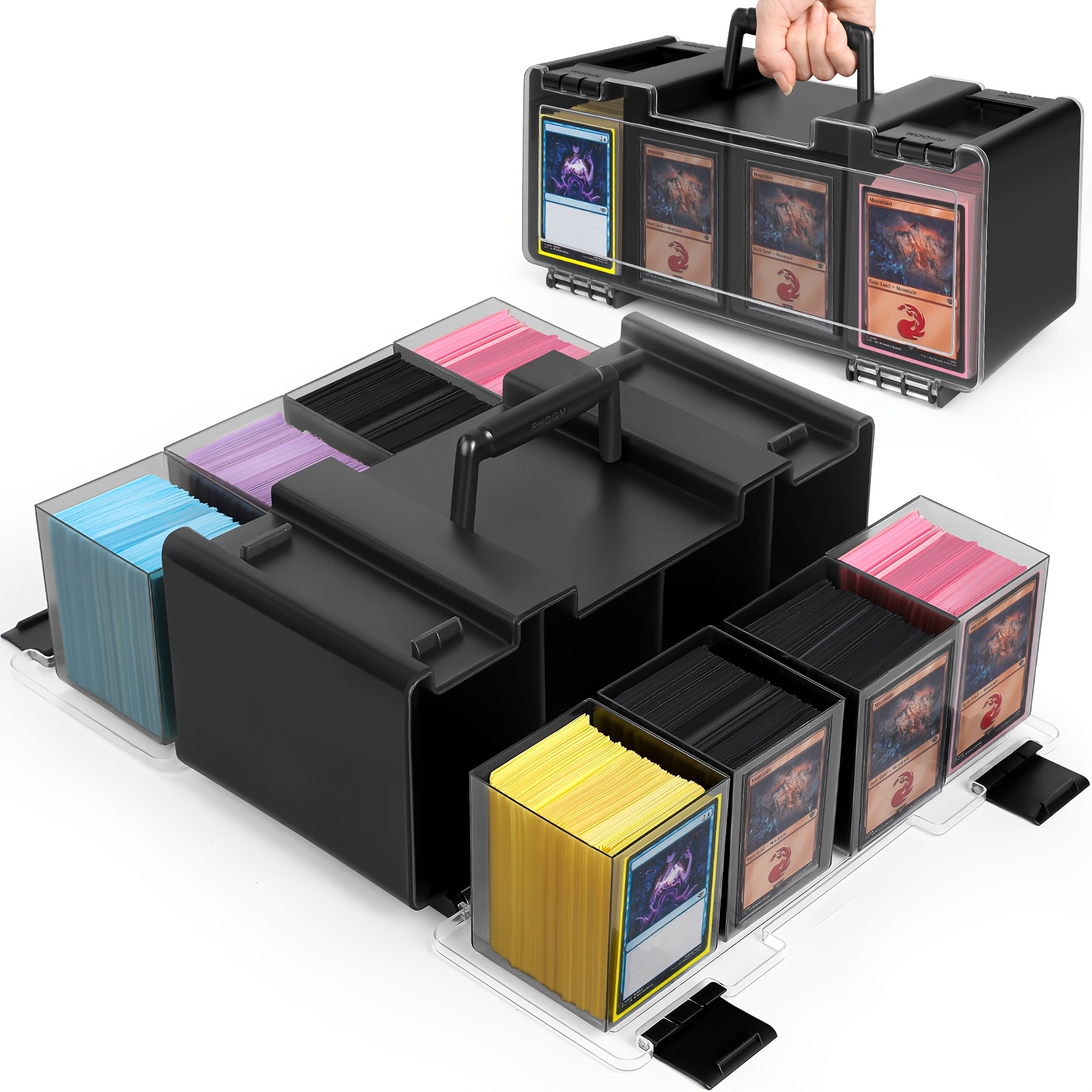TEMU Boîte de rangement pour cartes avec fentes amovibles ; Organisateur de cartes TCG en plastique rigide avec poignée ; Boîte de rangement de deck