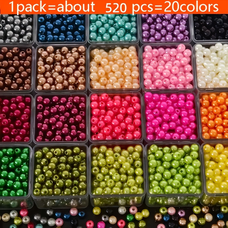 TEMU 520pcs 20-color Mixed Round Beads - 6mm, Random Colors For Jewelry Making, Crafts, Bracelet And Necklace Supplies, Phone Chain Additions,