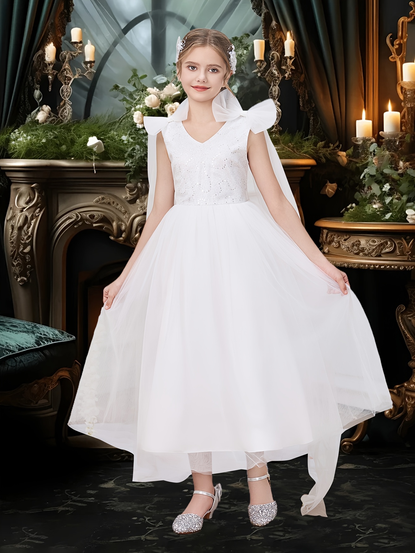 navy blue dress for baby girl Tulle Prom Dress A-Line Sky Blue Lace-Up Sweep Sleeveless Split Lace main image 0