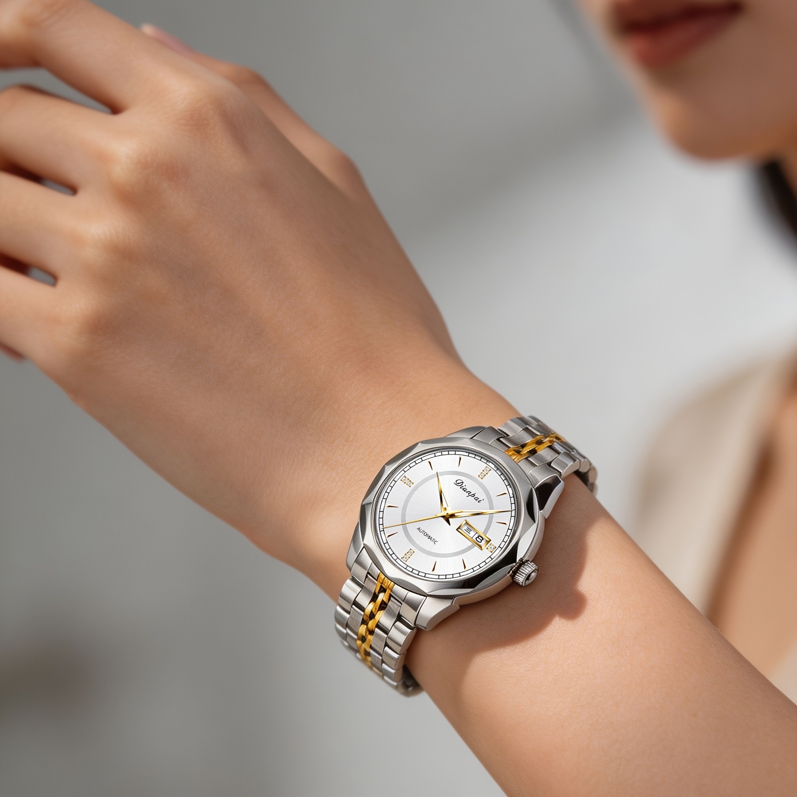 Image of Dianpai Light Luxury Women's Fully Automatic Mechanical Watch Stainless Steel Strap Calendar Luminous Casual Outdoor Wristwatch Female Watch Gift