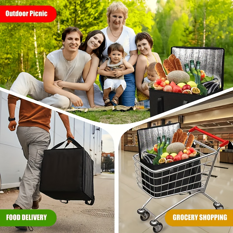 XXXL Insulated Reusable Shopping Bag - Large Thermal Food-Safe Cooler Tote with Sturdy Handles, Durable Black Grocery Bag for Camping, Picnics, Outdoor Activities & Holiday Gifts (Christmas, New Year), Insulated Bag, Reflective Thermal Lining