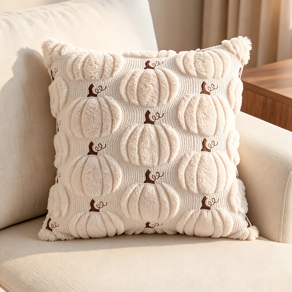 TEMU 1pc Pumpkin Throw Pillow Covers 18x18 Inch, 3d Quilted Plush Embroidered Decorative Pillow Cases For Sofa Couch Bed Bedroom Living Room, Fall