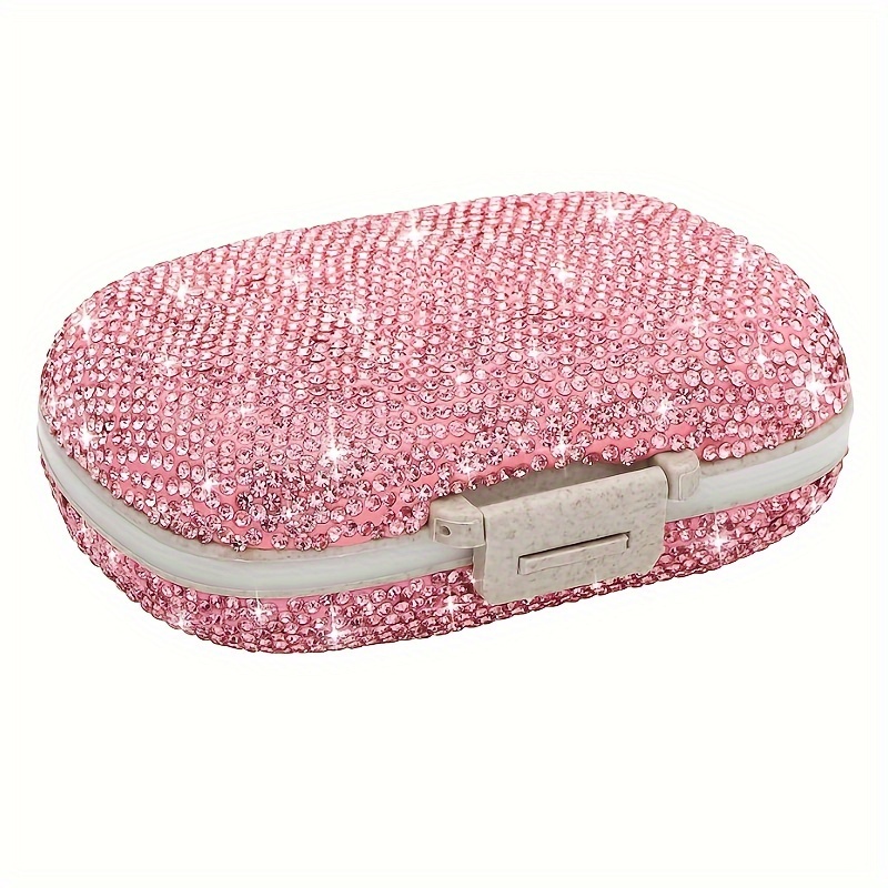 1pc Portable 8-grid Cute Pill Case, Double-sided Sparkling Rhinestone Medicine Box, Outdoor Travel Portable Medicine Box, Tablet Dispenser Storage Box, Can Hold Vitamins, Fish Oil