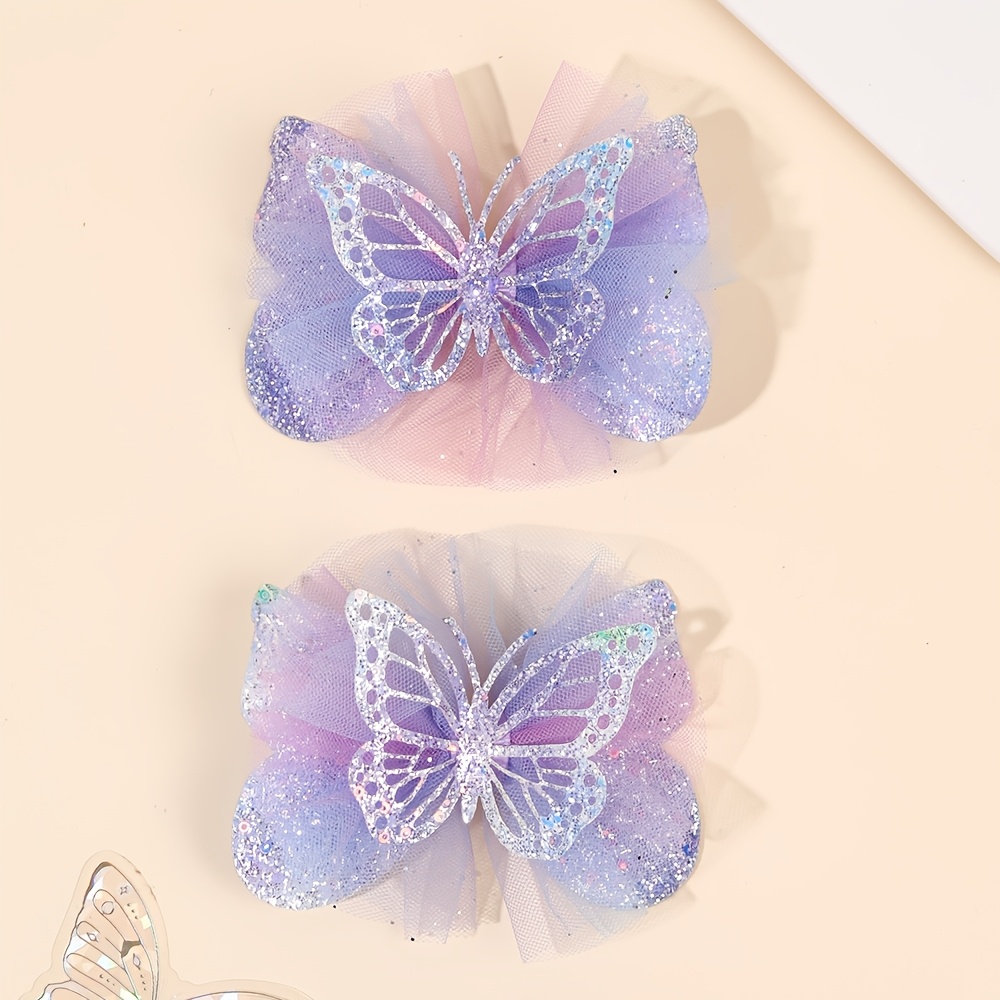 TEMU 2pcs Glitter Hair Clips Purple Tulle Barrettes For Women Hair Accessories For Daily Wear Party Gift