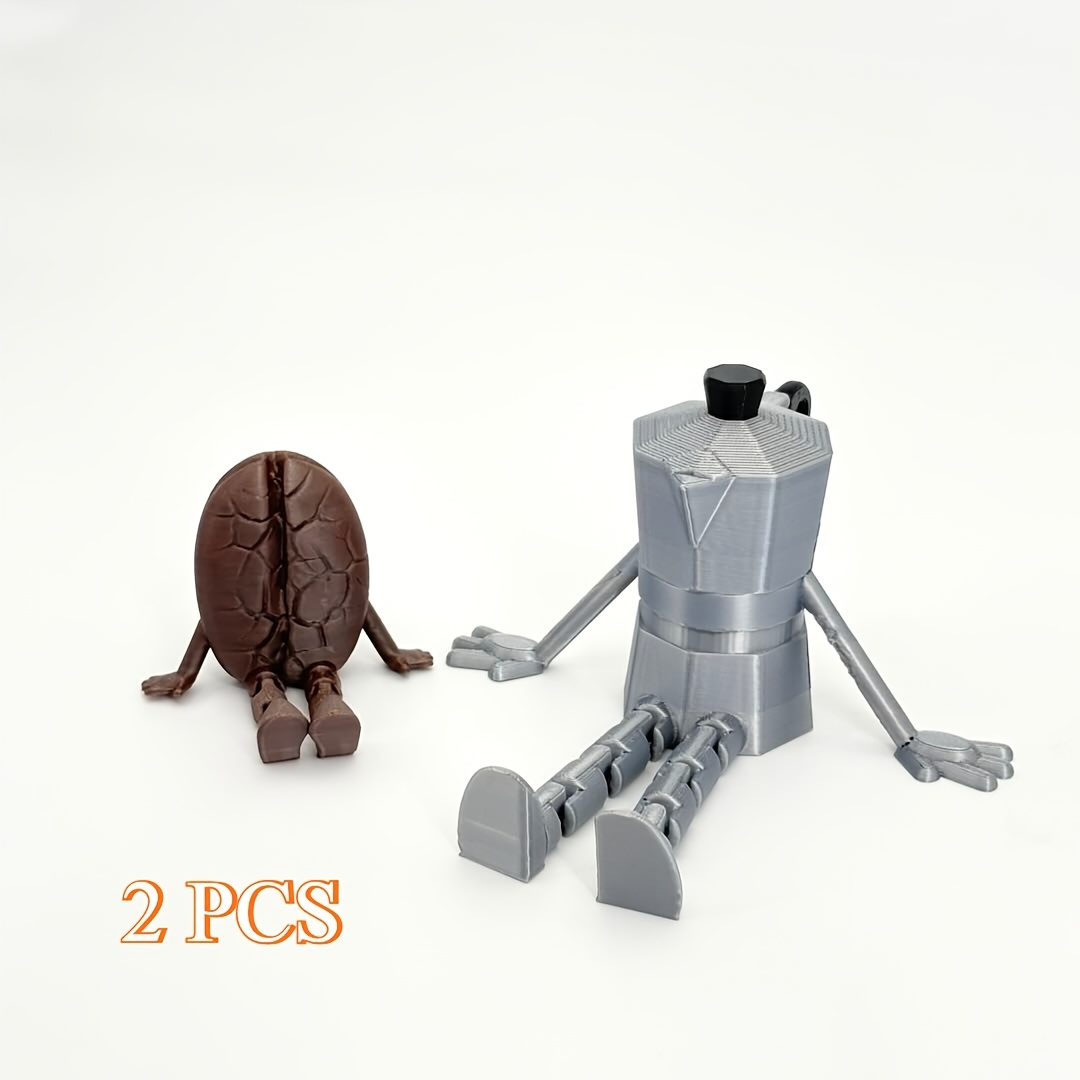 Image of 2pcs 3d Coffee Beans And Coffee Machine Ornament Set With Movable Joints - Realistic Design, Perfect For Home, Office And Party Decor - Ideal Gift For , Bar Accessory