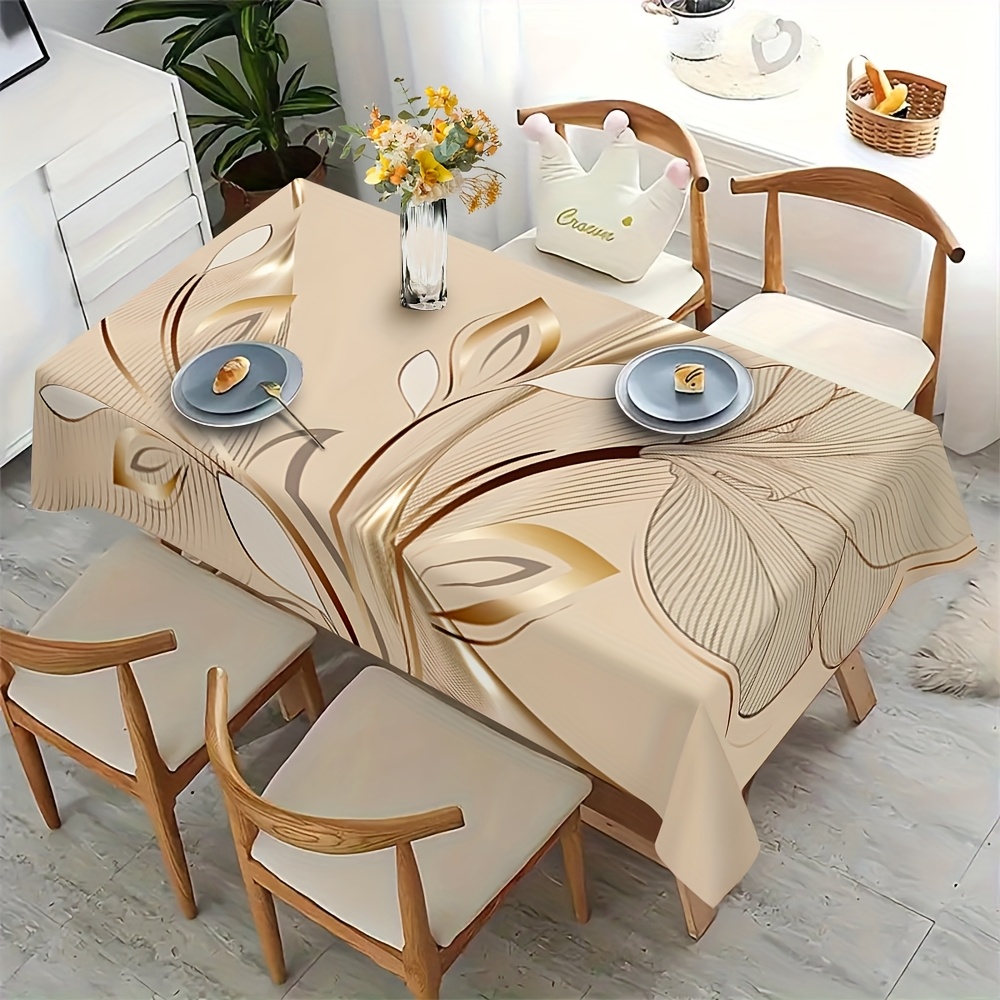 TEMU 1pc Modern Light Floral Print Pattern Rectangular Polyester Tablecloth, Fashionable And Elegant, Large Size Tablecloth For Furniture Decoration,