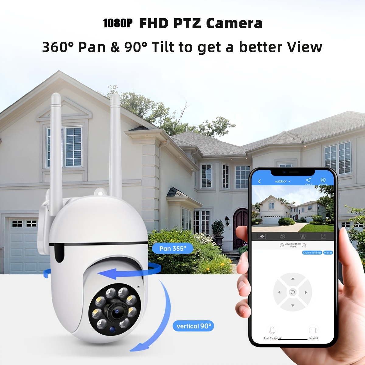   hd 1080p wifi security camera indoor outdoor long range night vision 355 pan talk   detection two way audio color night vision usb powered   system joan details 2