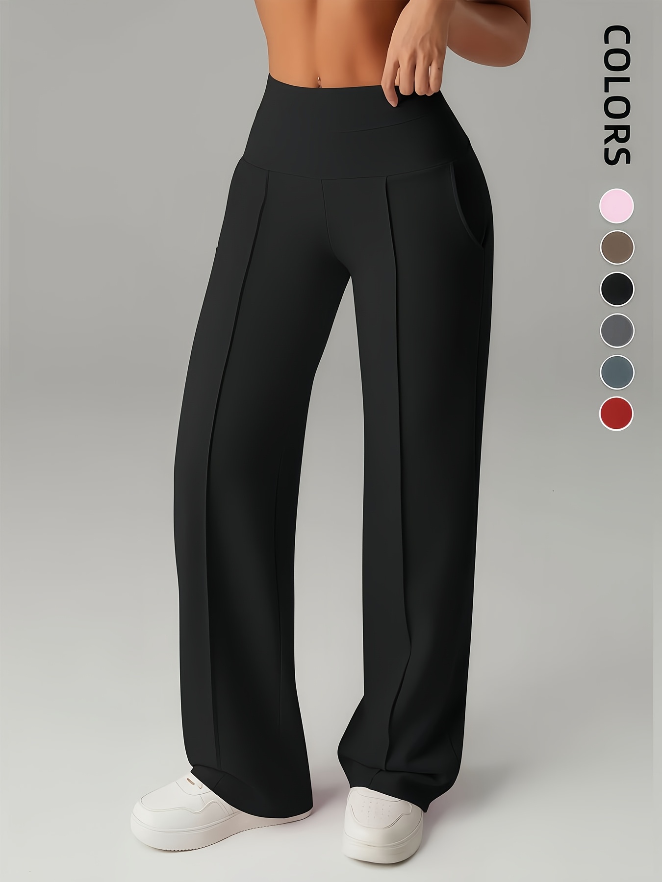 Women'S Leggings, 1pc Straight Wide-Leg Pants, Athletic Quick-Dry Yoga Pants with Pockets, Commuter-Friendly Yoga Trousers, Stretch Athletic Pants High-Waist Leggings, Slight Flared Skinny Pants