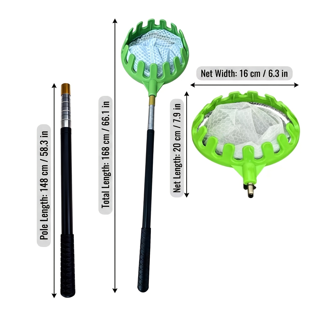 TEMU 1pc 5-section Retractable Fruit Picker, Lightweight And Portable, Picking Head With Toughness And Collision Resistance, Net Bag Soft And
