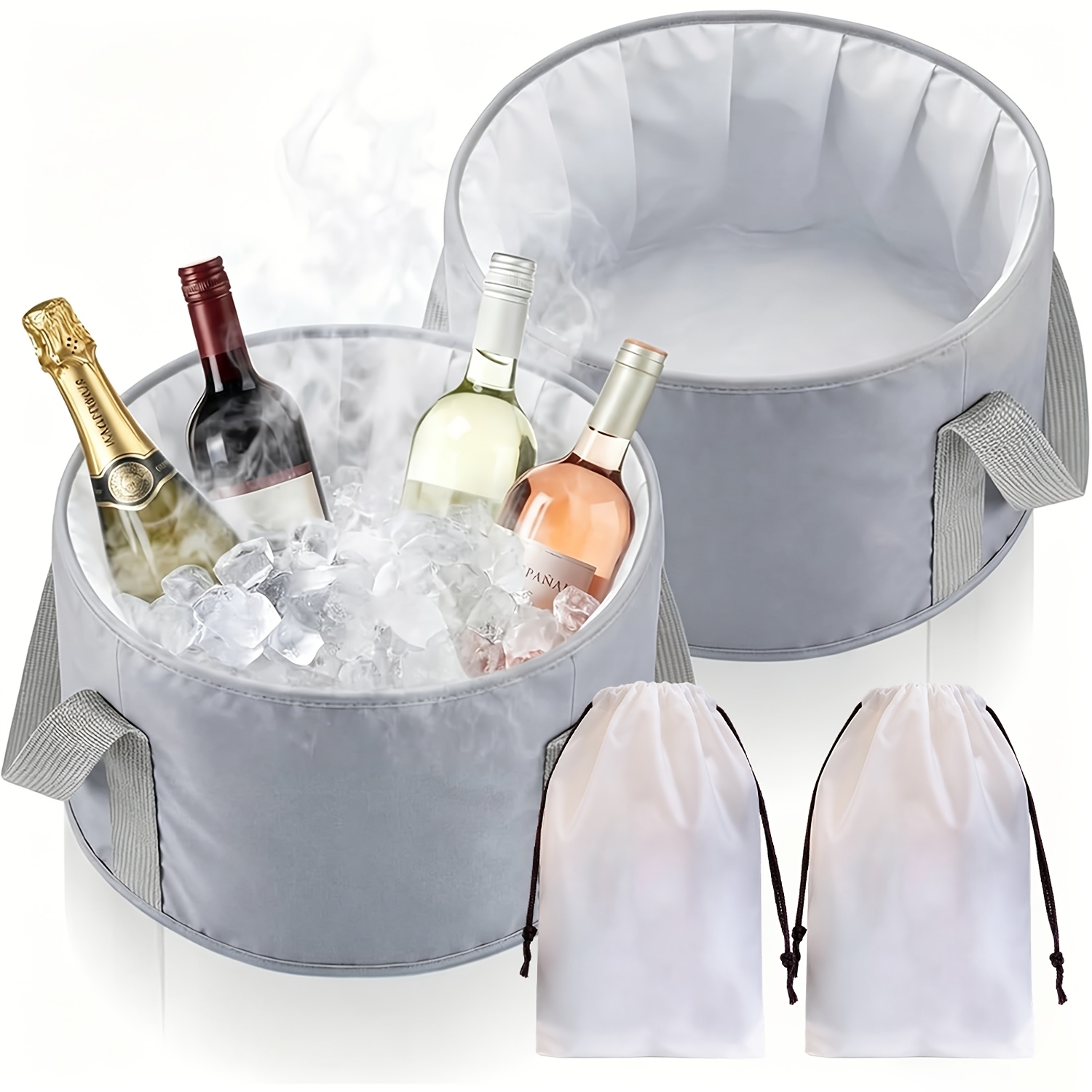 2pcs Cooling Ice Bucket For Parties 15l Large Folding Cooler Capacity Foldable Ice Bucket With Storage Bag For Summer Party Keeping For Cold Or Warm For Camping Beach(grey)