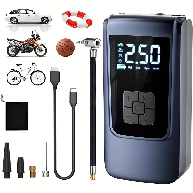 Portable Electric Tire Inflator – 150PSI, Dual Battery, USB Charging