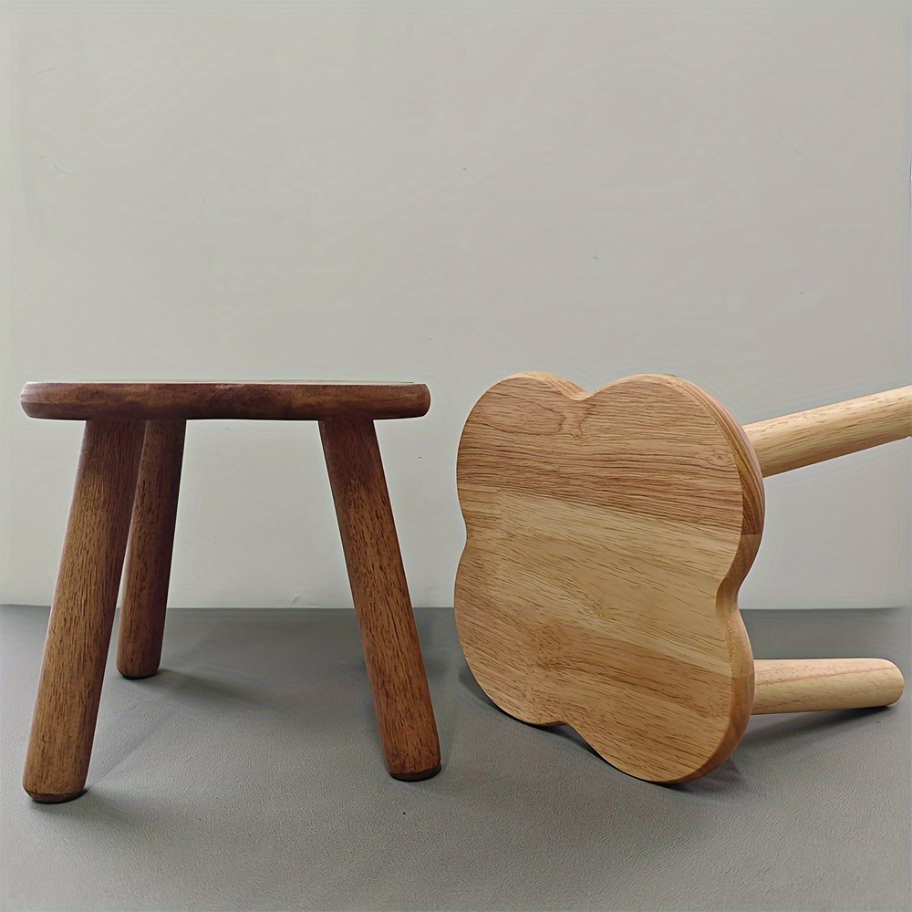 1pc vintage creative solid wood clover shaped stool small bench for sofa office footrest   used as entryway shoe bench living room coffee table stool reaching stool outdoor picnic resting stool Product details 5