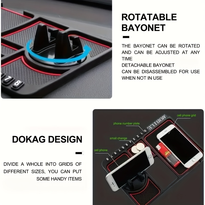 car slot mobile phone rotating stand with anti skid pad and phone number sticker to contact can be used to place accessories details 8