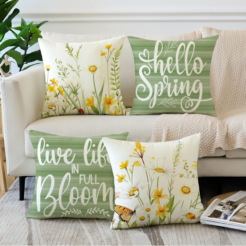 

4-pack Rustic Country Style Spring Floral Throw Pillow Covers, 18x18 Inch, Machine Washable, Zipper Closure, Woven Polyester, Decorative Cushion Cases For Home & Bedroom Sofa