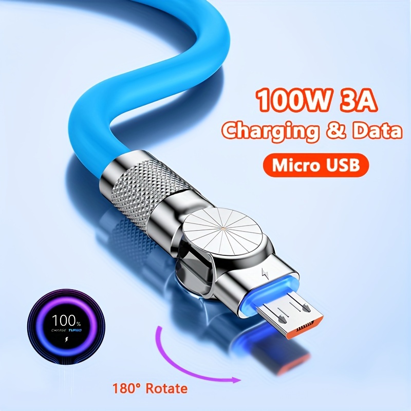 

100w 3a Micro Usb Elbow 180° Fast Charging Data Cable Liquid Silicone For Playing Game For Galaxy S7/s6/j7/edge Note 5, Xiaomi, Android Phone, Micro, Usb, Charging Line