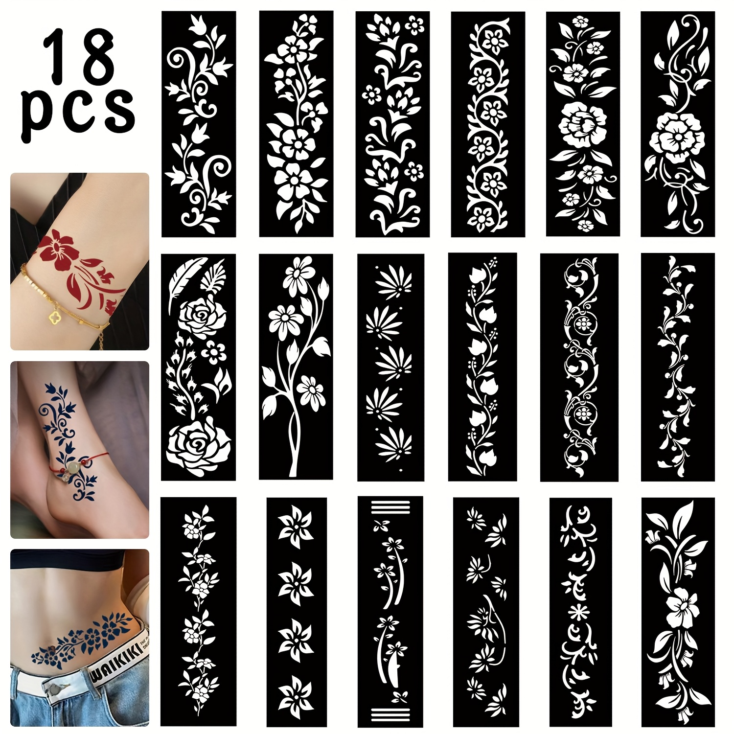 Image of 18/35 Sheets New Tattoo Stencil Kit | 6.7x20cm/2.6x7.8 Inch Hand Temporary Tattoo Stencils For Women And Arabian Realistic Tattoo Stickers | Baofali Brand, No Electricity Or Battery Required