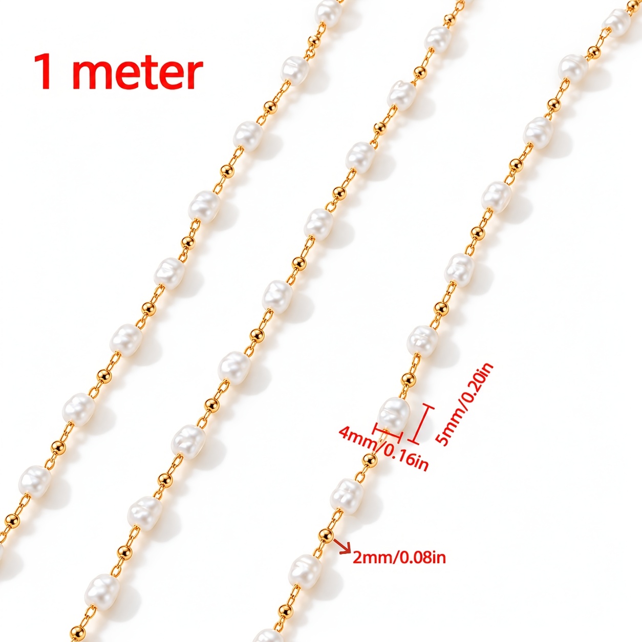 TEMU 1 Metro/Cadena de Perlas de Irregular Retro, Cadena de Cuentas Blancas, Adecuada para Materiales de Accesorios de Collar y Pulsera