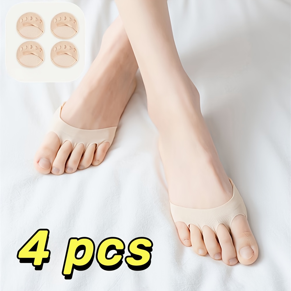 4pcs Of Women's High Heels, Forefoot Insole, Toe Socks, Comfortable Foot Care, Semi Insole With 5 Toe Pad, Soft, Comfortable, Non Slip