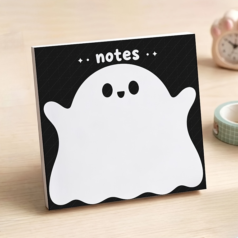 TEMU Cute Kawaii Non-sticky Notepad, Spooky -themed Blank Memo Pad, Black Grid Dark-aesthetic Writing Pad For School, Office & Journaling