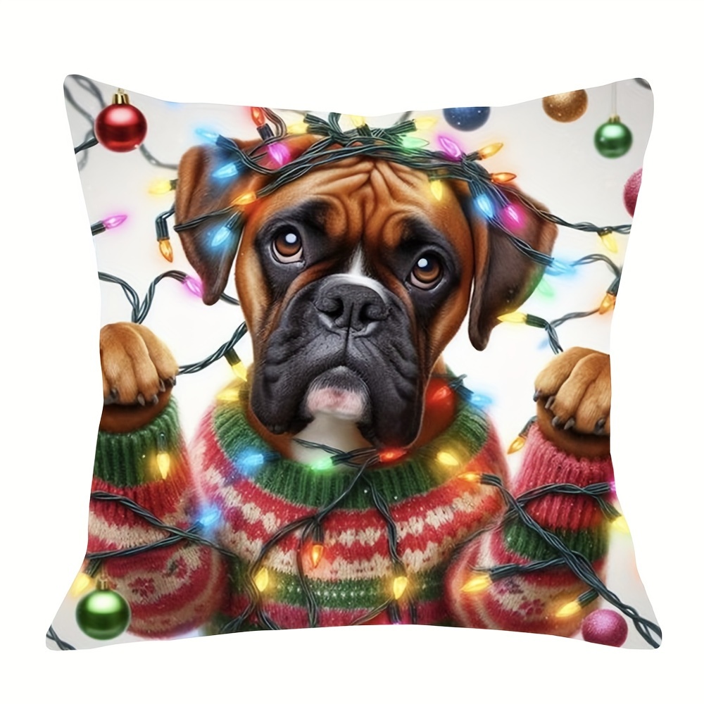 

1pc Short Plush 18x18inch Throw Pillowcase, Christmas Puppy Print Suitable For Sofa Bed Decoration, Pillowcase, Room Decoration, Office Decoration, Home Decoration, Car Decoration-416