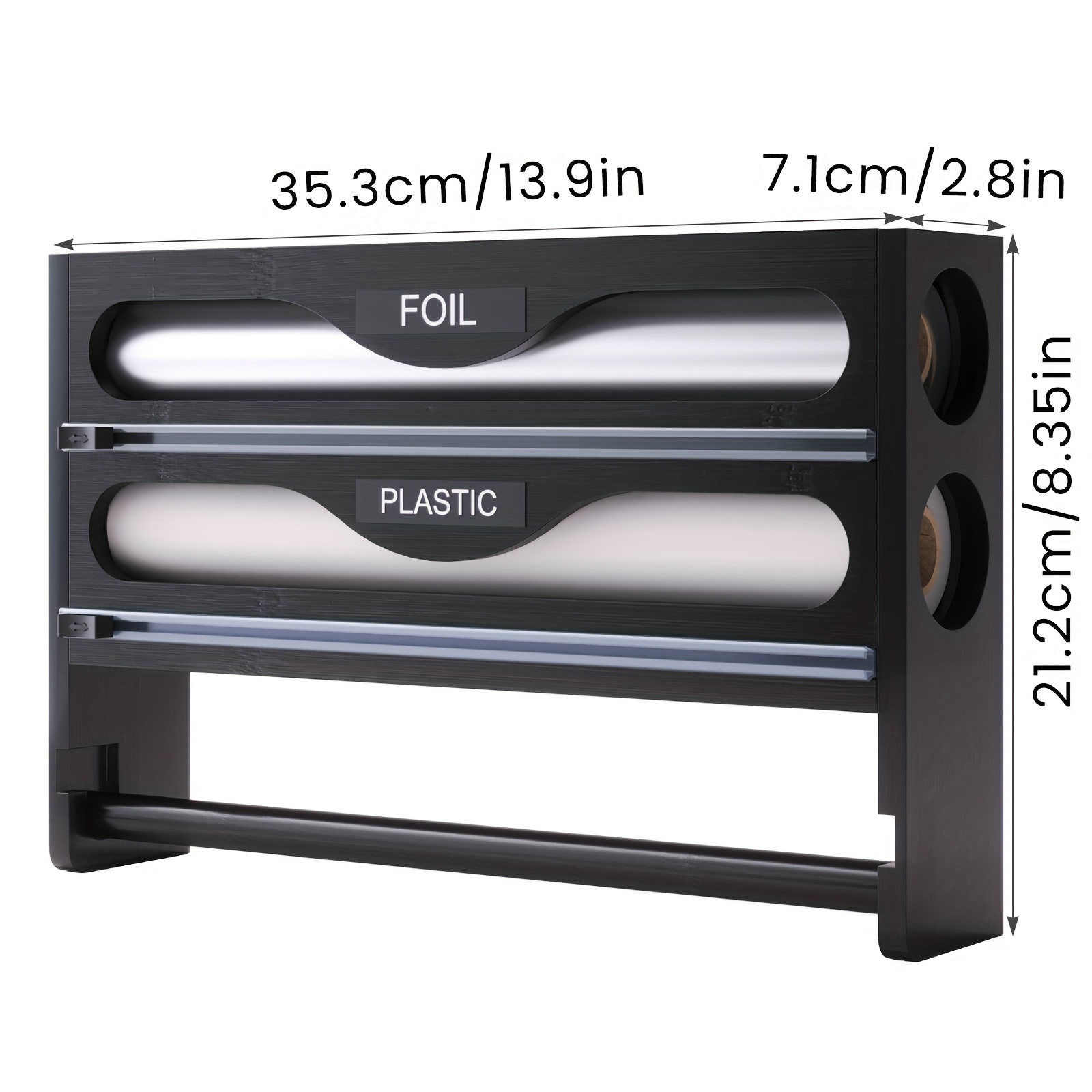1pc Black Cling Film Cutter, 2 Compartment Tissue Holder, Kitchen Storage