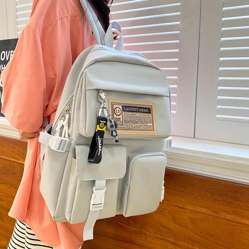 5pcs Solid Color Backpack Set, Large Capacity Double-ShoulderBag, Simple Tote, Pencil Bag, Casual Crossbody, Lightweight Student Shoulder Bag.