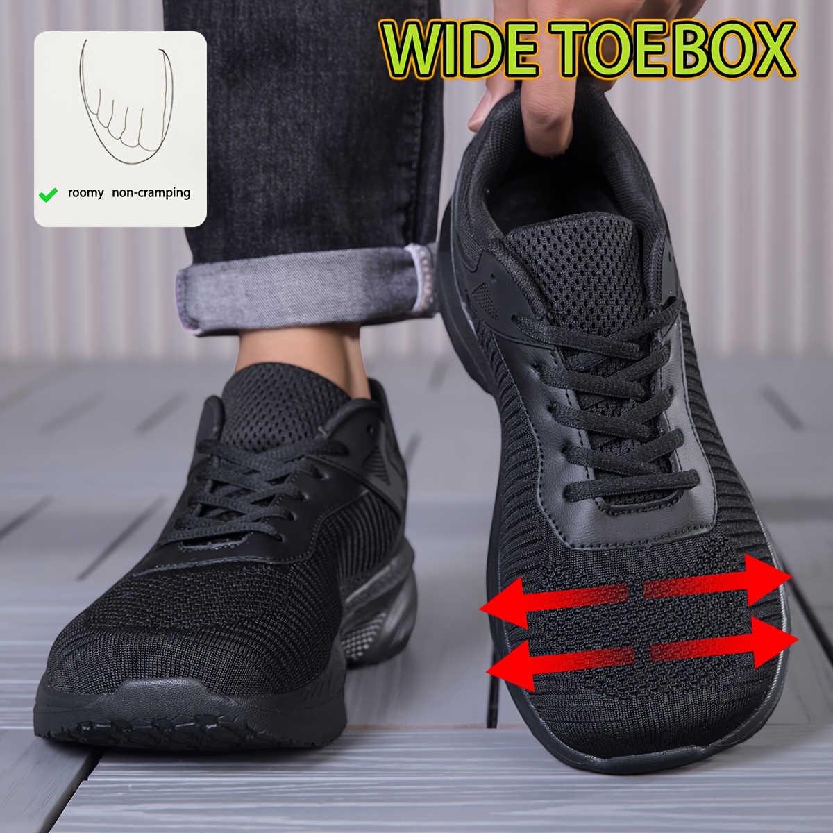 E-shop Herren Sneakers mit weiterem Zehenbereich, Outdoor-Dschungel-Trail-Laufschuhe, schwarze vielseitige Alltags-Freizeitschuhe, Barfuß-Schuhe für