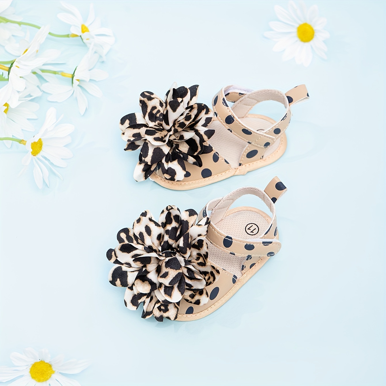 Spring Summer Leopard Print Cute Floral Infant Soft- Shoes Baby Shoes Sandals (random Pattern On Upper)