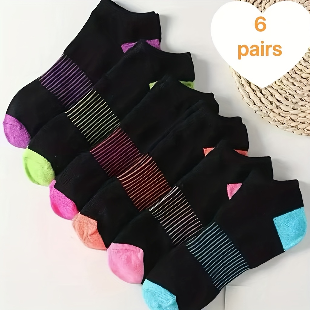 6 Pairs Black Easy Waist-cinching Creative All-match Athletic Short Socks