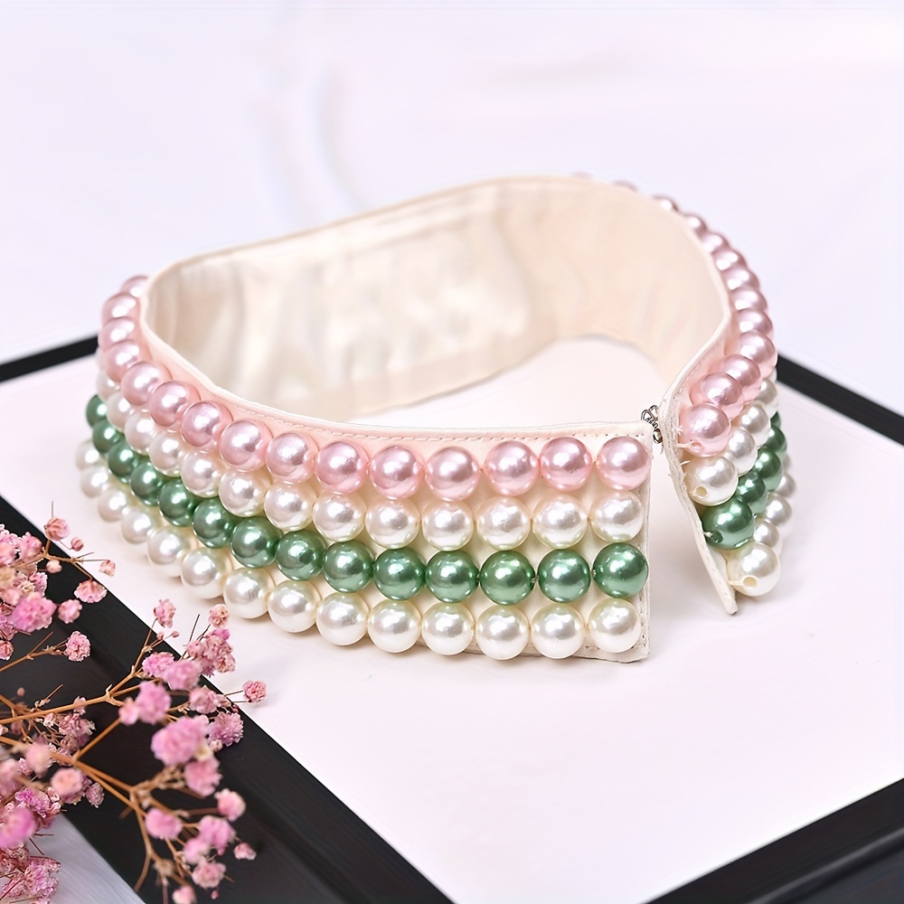 

Elegant Pink Faux Pearl Detachable Collar - Polyester, Hand Wash/, Sweaters & Shirts