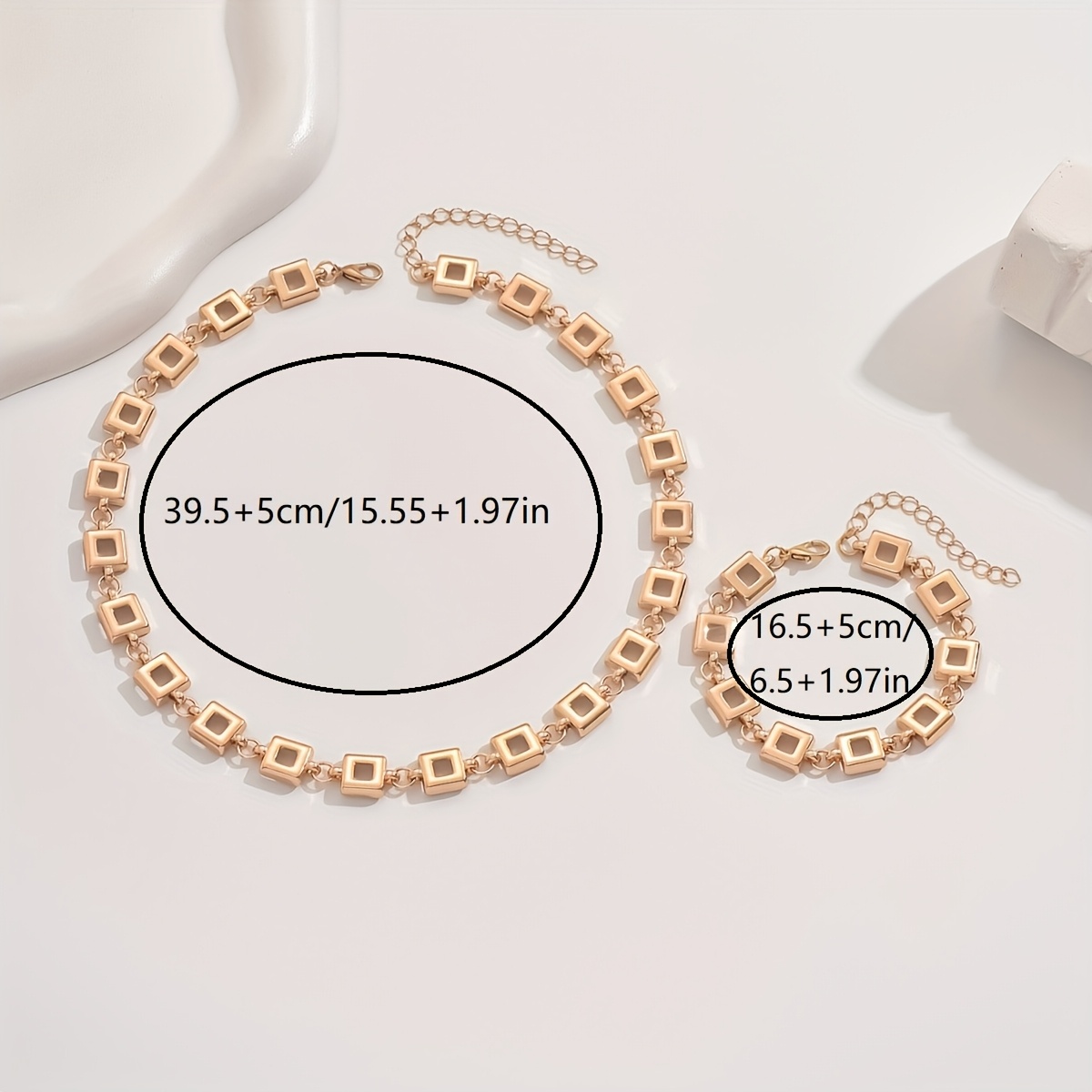 Boho Square Link Chain Necklace & Bracelet Set for Women