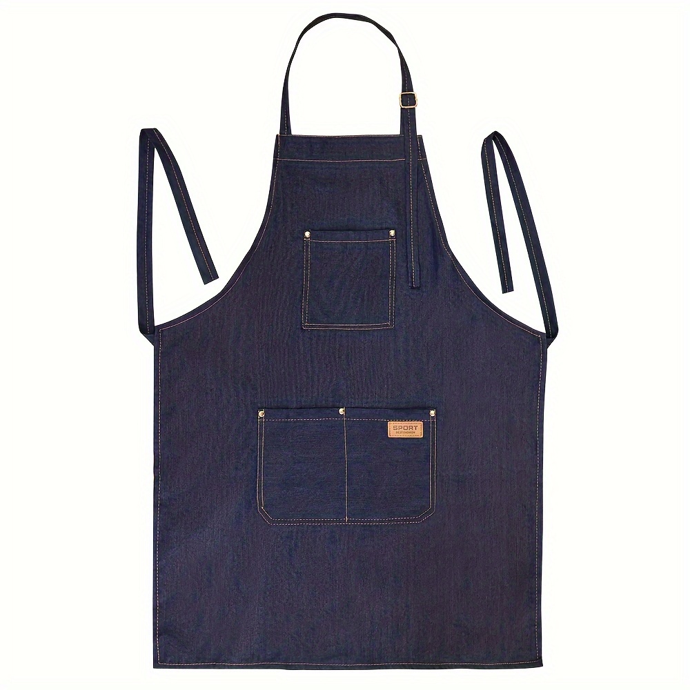 1pc Solid Color Canvas Denim Apron Barber Cutting Work Clothes Catering, Kitchen, Coffee Shop Apron