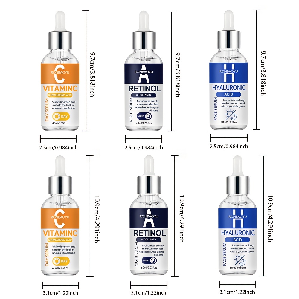 RONBAOYU Set Triplu Seruri 3 Bucăți cu Vitamina C, Retinol, Acid Hialuronic, Colagen, Acid Tranexamic, Niacinamidă și Glutation, pentru Luminozitate, Fermitate, Hidratare Profundă, pentru Toate Tipurile de Piele, Utilizare Zi și Noapte, Esențial pentru Călătorii