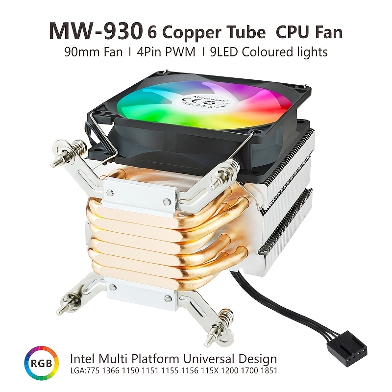   cpu cooler 6 heat pipes 90mm pwm rgb compatible with   lga 775 1366 1150 1151 1155 1156 115x 1200 1700 2011 pc heatsink