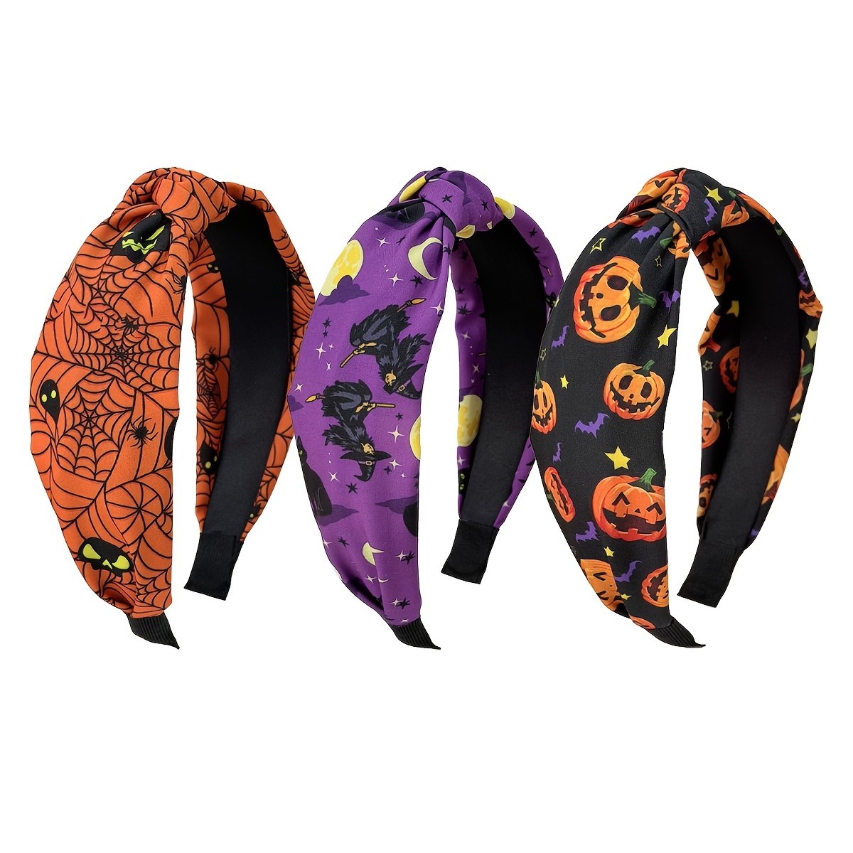 TEMU 3pcs/Set Bandeau à nœud à large bord élégant pour femmes, thème Halloween, mode féminine quotidienne décontractée, alliage universel, bandeau de