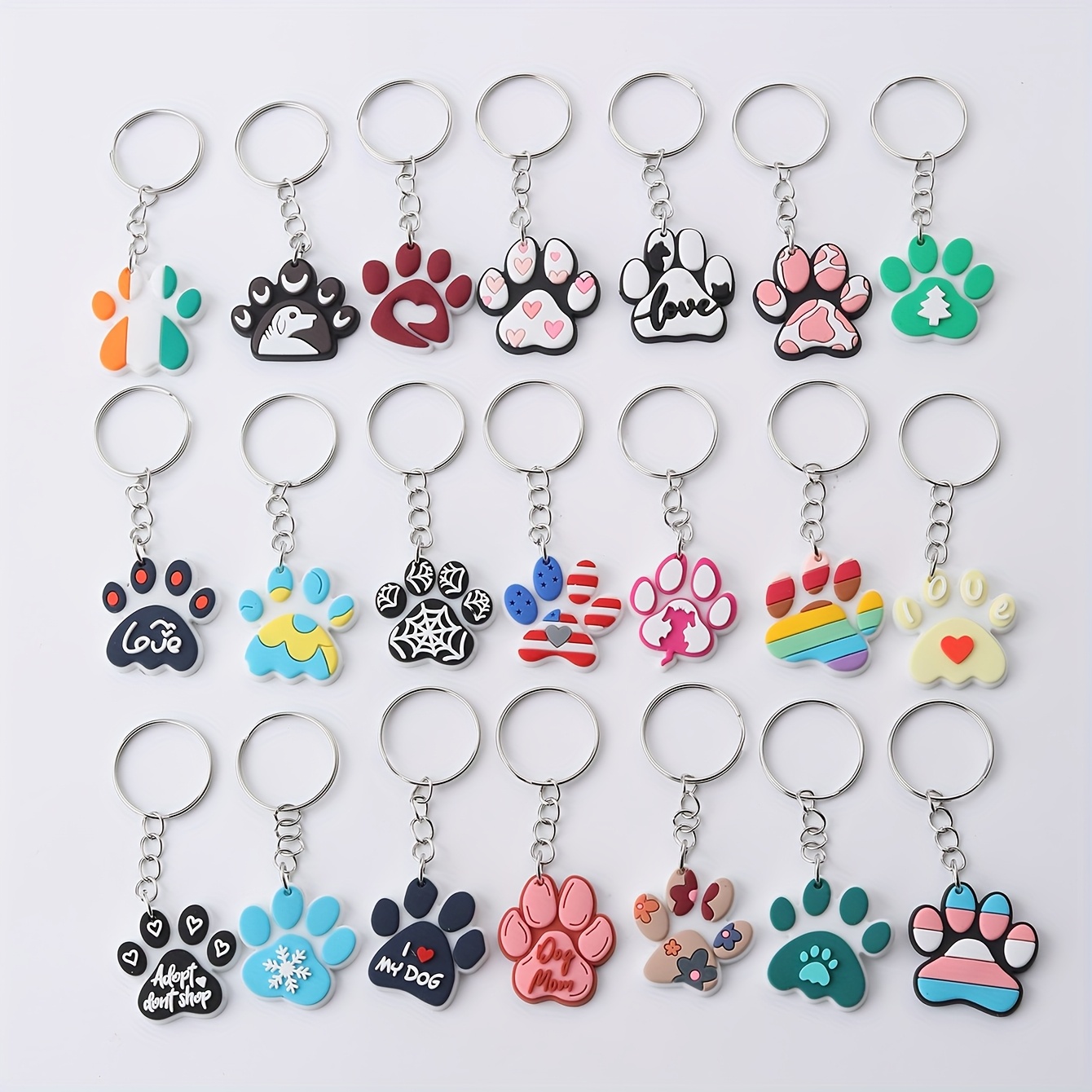 Cross-border Pvc 21 Colorful Cat Paw And Dog Paw Keychain Bag Flat Keychain
