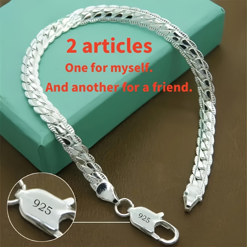 

2pcs 925 Silvery Bracelets For Men And Women 6mm - Silvery Jewelry, Suitable For Or Formal