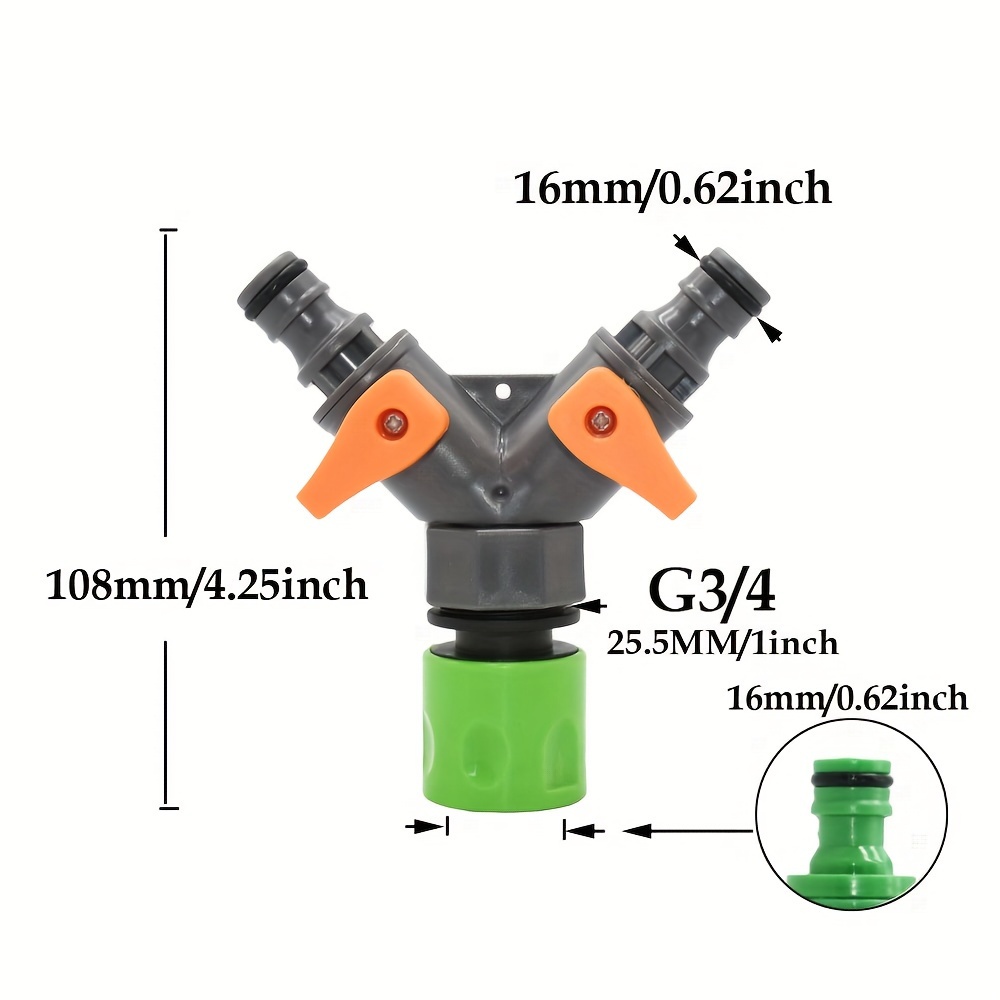 Image of 2-way Y Splitter, 16mm Garden Hose Connector, Adjustable For Switch Joints, Plastic Watering Fittings For Europe And America Thread Standard