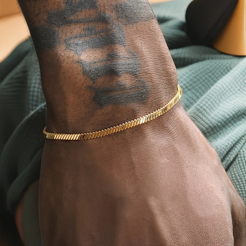 TEMU Bracelet chaîne carrée en acier inoxydable 304, plaqué or , bracelet léger et pour homme, bracelet hip-hop cool pour homme, bracelet tendance,