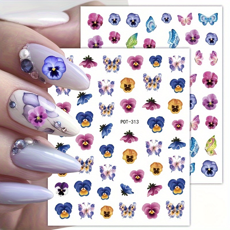 

2 Sheet 5d Embossed Flower Butterfly Design Nail Art Stickers, Nail Art Decals For Nail Art Decoration, Self Adhesive Nail Art Supplies For Women And Girls