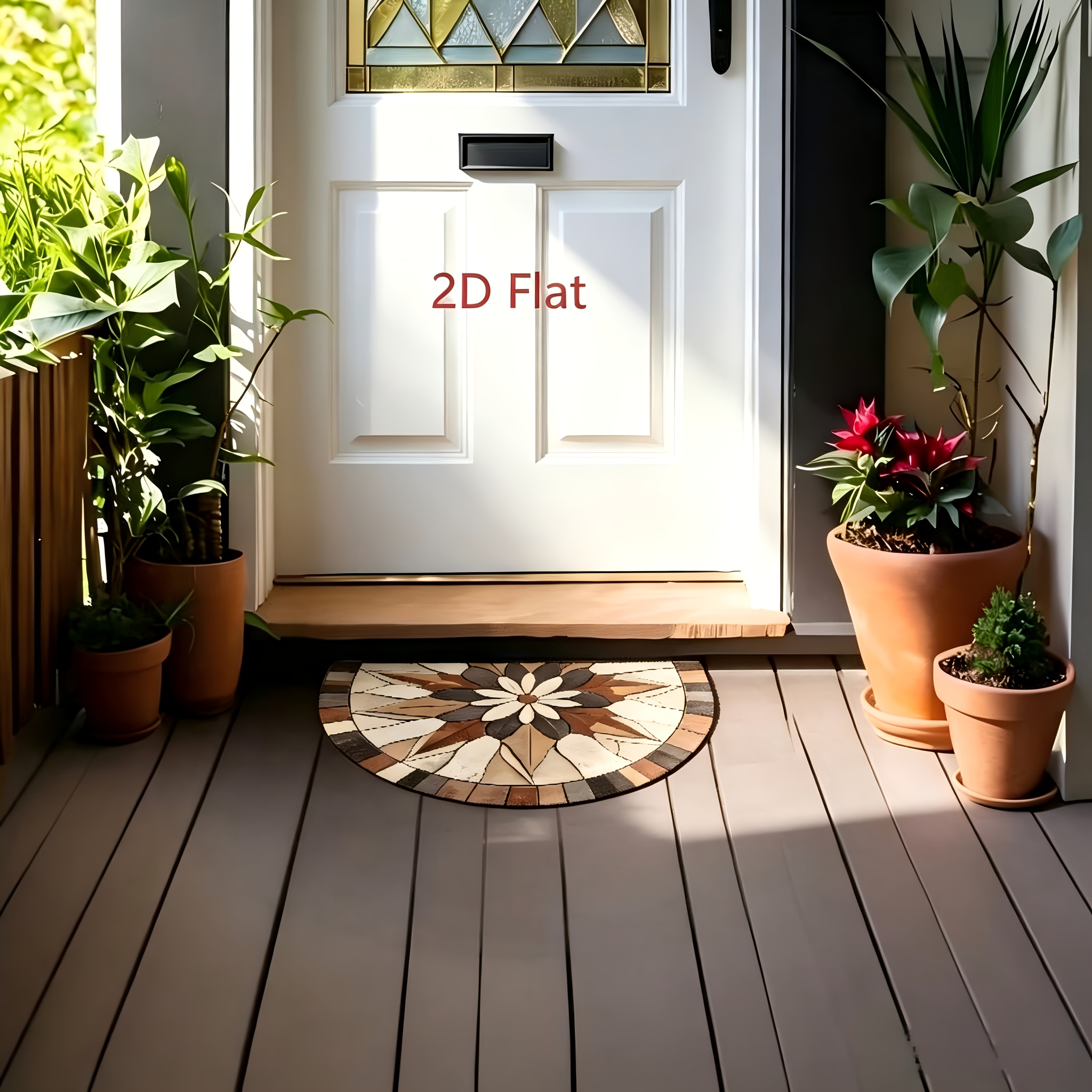 TEMU 2d Flat - 1pcs Outdoor Wooden Brown Semi-circular Welcome Mat, Machine Washable, Suitable For Kitchen, Bathroom, Living Room, And Entrance -