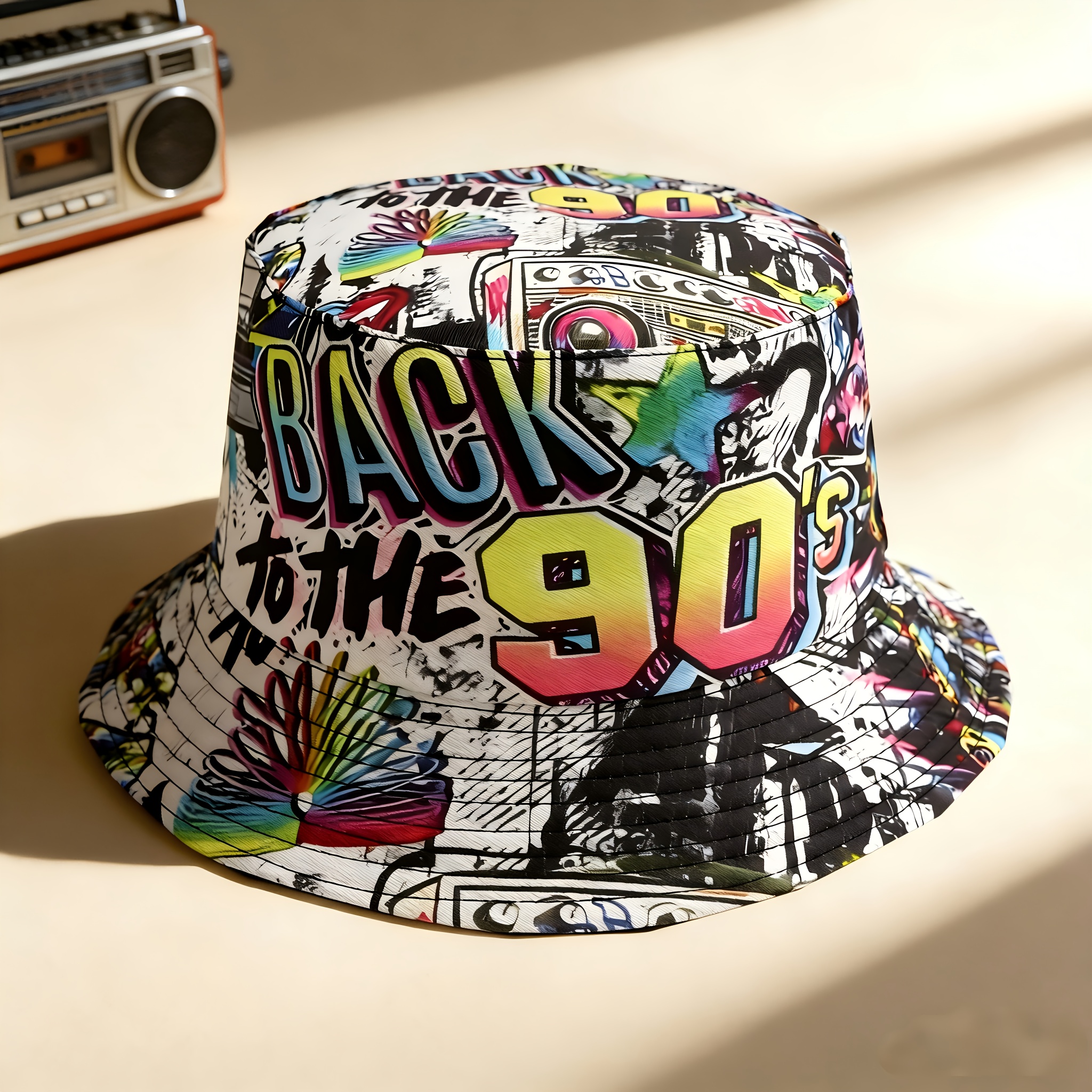 Retro 90’s Colorblock Leather Bucket Hat One Size USA Made Hip Hop Streetwear Cross Colours × Vintage Rare Vintage 90s Cross Colours  main image 2