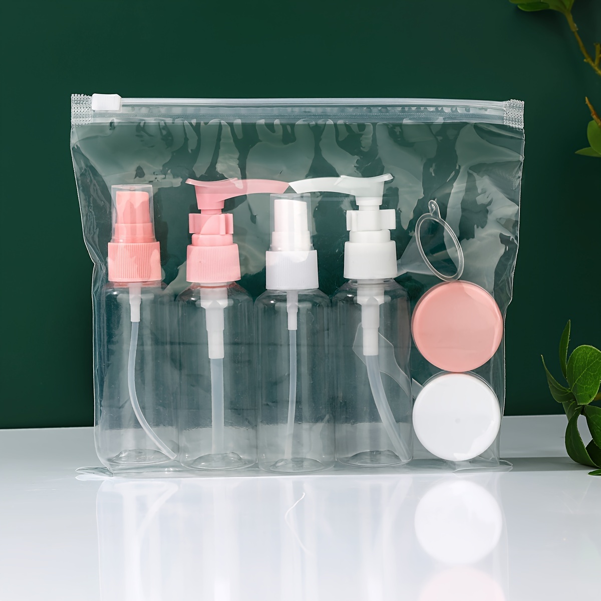 Image of 8pcs Pink White Dual-tone Cosmetic Dispenser Bottles Travel Set Lotion Cream Dispensing Box With Funnel And Scraper