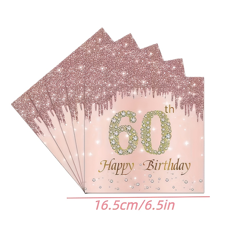 Image of 30pcs Pink Rose Golden Themed 60th Birthday Party Napkins, Perfect For 60th Birthday Decoration, Creative Atmosphere Decoration, Suitable For Cocktails And Beverages For Halloween、christmas