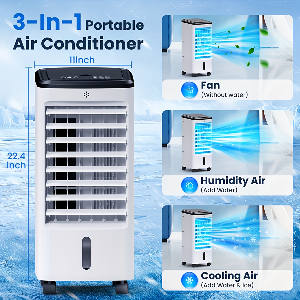 portable windowless air conditioners with remote 1500cfm 1 8gal 3 in 1 swamp cooler with   packs 3   3   evaporative air cooler 120   12h timer cooling fan for bedroom home office