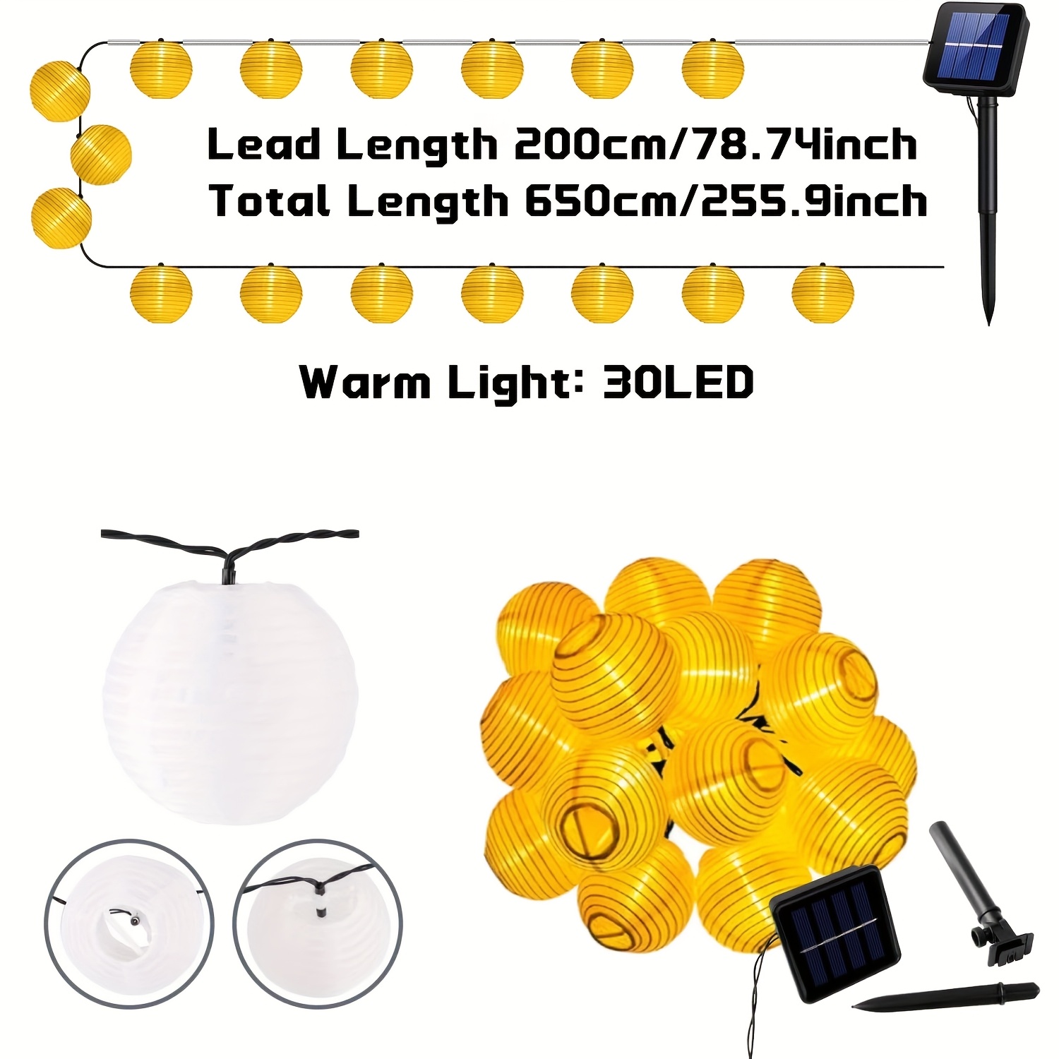 E-shop 30/20 Stück Warmweiße LED Solarleuchten für Außen, Solar-Laterndlichterkette für den Außenbereich, IP65 Solarbetriebene Feengartenleuchten,
